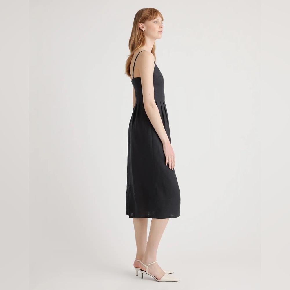 Quince 100% European Linen Scoop Neck Midi Dress, Black, Small - Picture 2 of 11